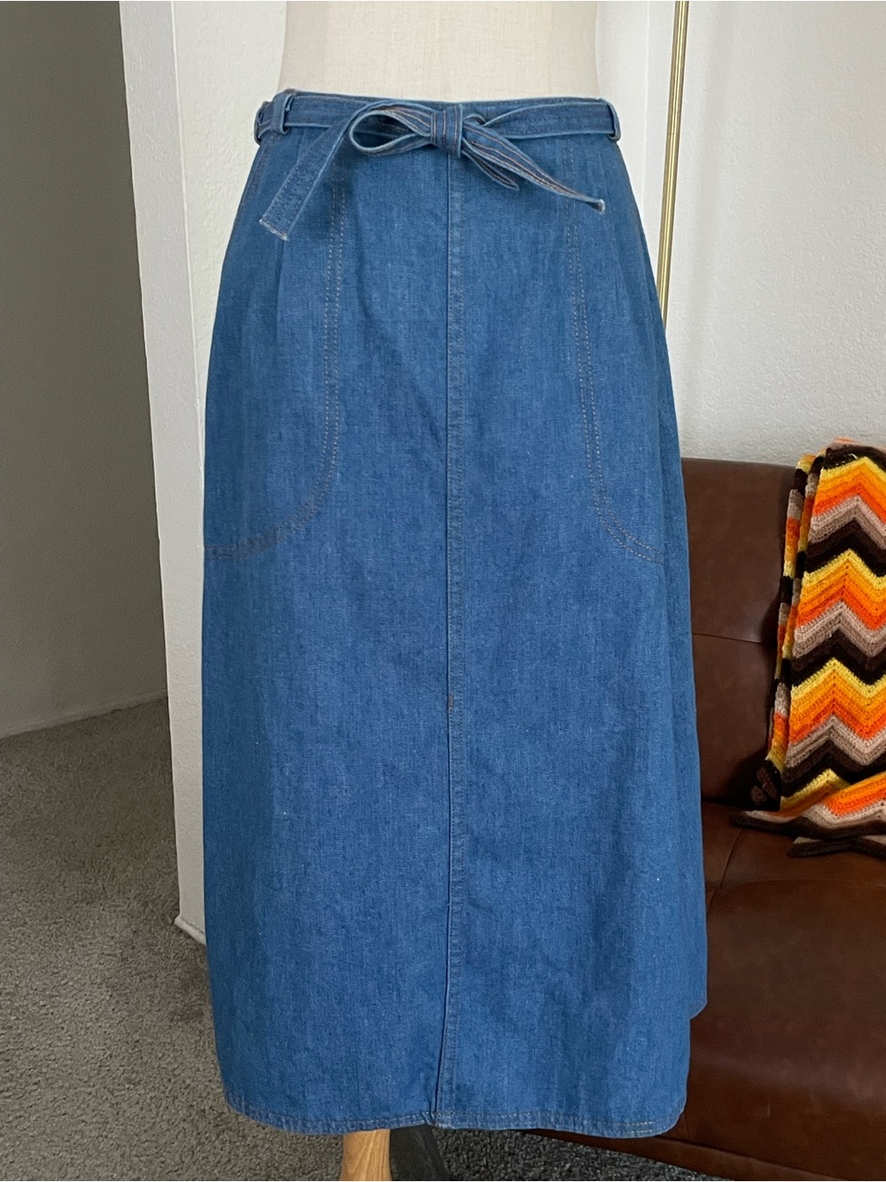 Vintage 1970s RSC Russ Togs Western Union Made Wrap Denim Midi Skirt